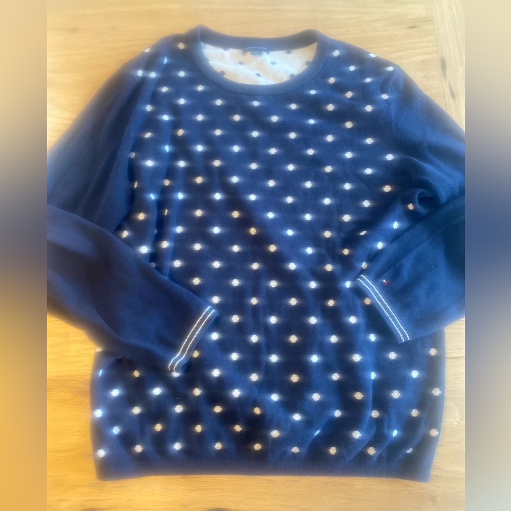 Tommy Hilfiger Polka Dot Crew Neck Sweater Blue White Women’s XL preloved‎